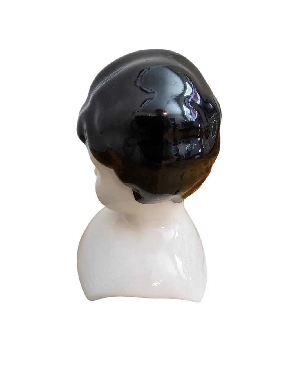 Vintage Hand Painted Porcelain Bisque Doll Bust Head Germany Black Hair